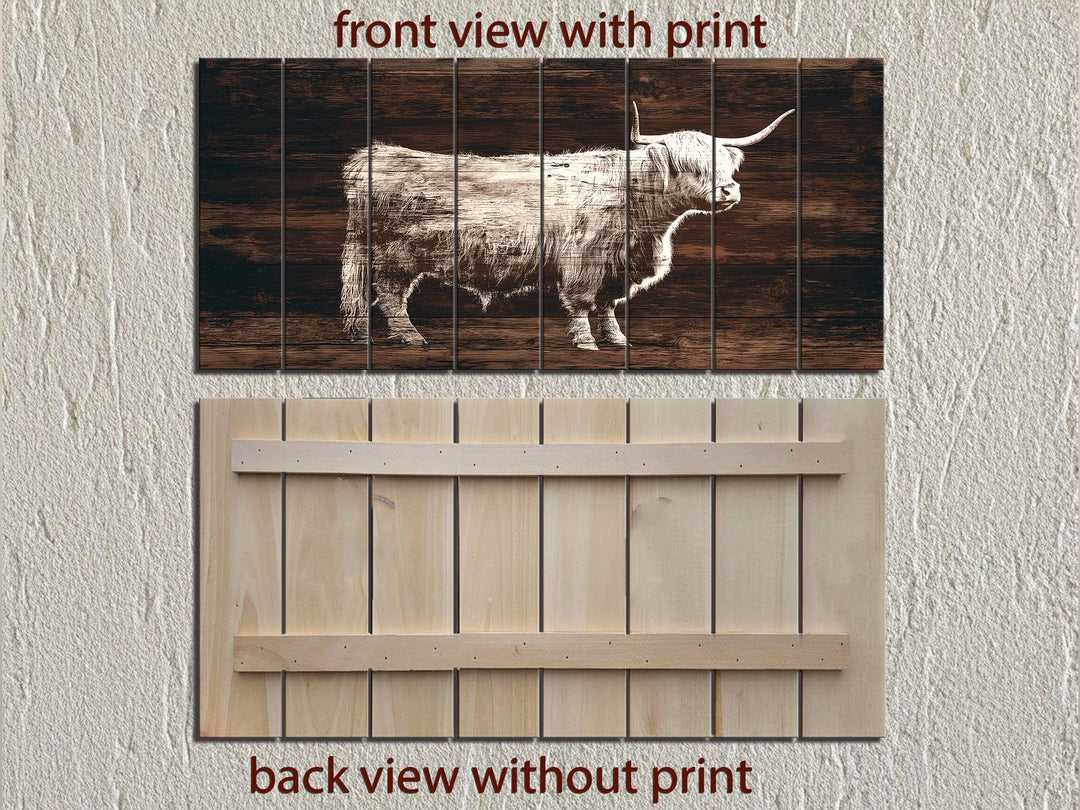Highland Cow Silhouette Distressed Wood Wall Art