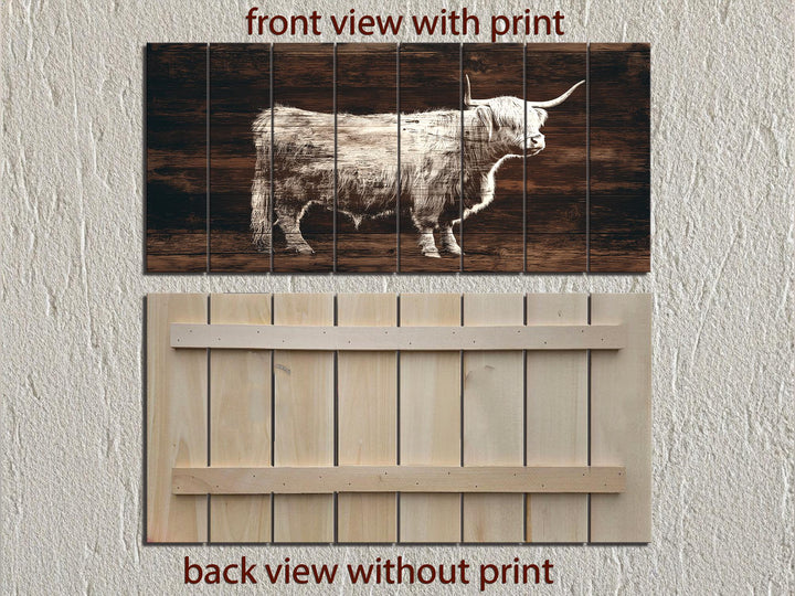 Highland Cow Silhouette Distressed Wood Wall Art