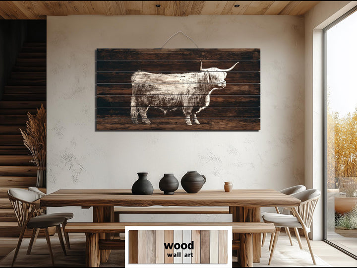 Highland Cow Silhouette Distressed Wood Wall Art