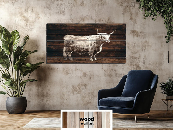 Highland Cow Silhouette Distressed Wood Wall Art
