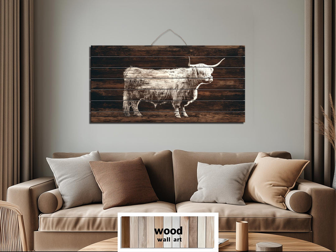 Highland Cow Silhouette Distressed Wood Wall Art