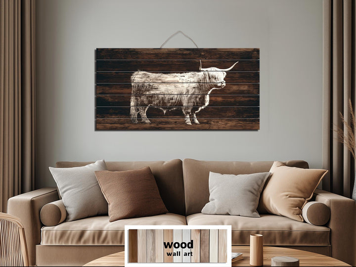 Highland Cow Silhouette Distressed Wood Wall Art