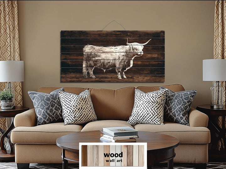 Highland Cow Silhouette Distressed Wood Wall Art