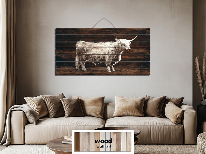 Highland Cow Silhouette Distressed Wood Wall Art