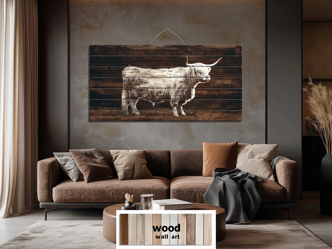 Highland Cow Silhouette Distressed Wood Wall Art