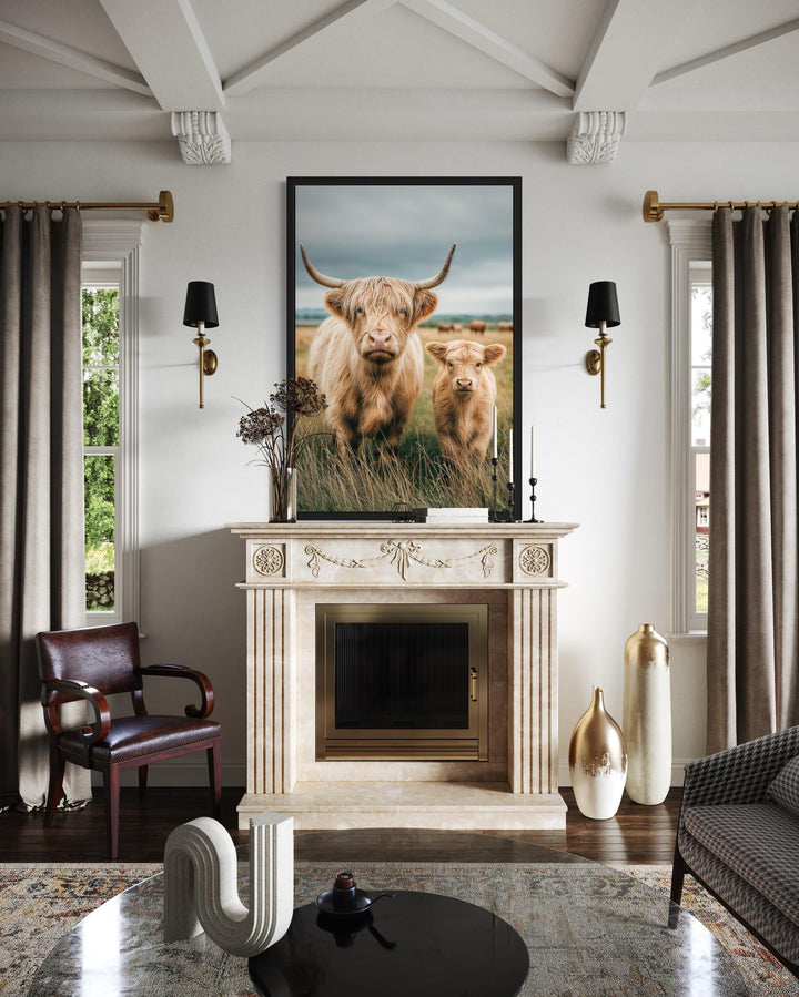 Highland Cow and Calf Photography Style Wall Art