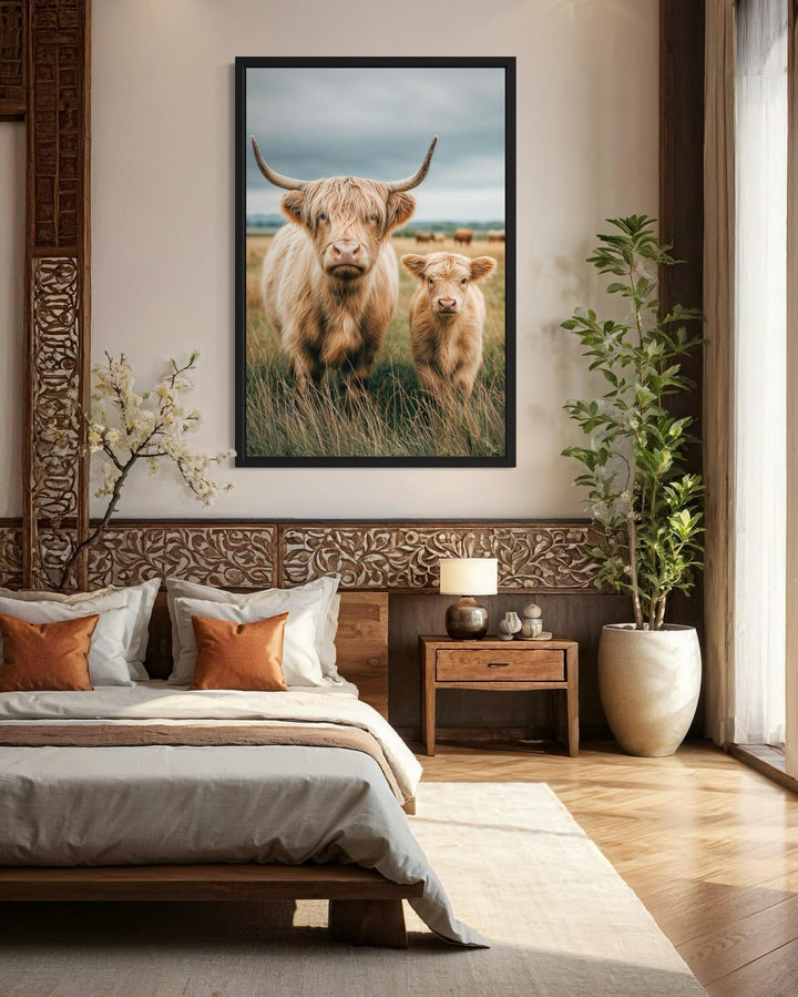 Highland Cow and Calf Photography Style Wall Art
