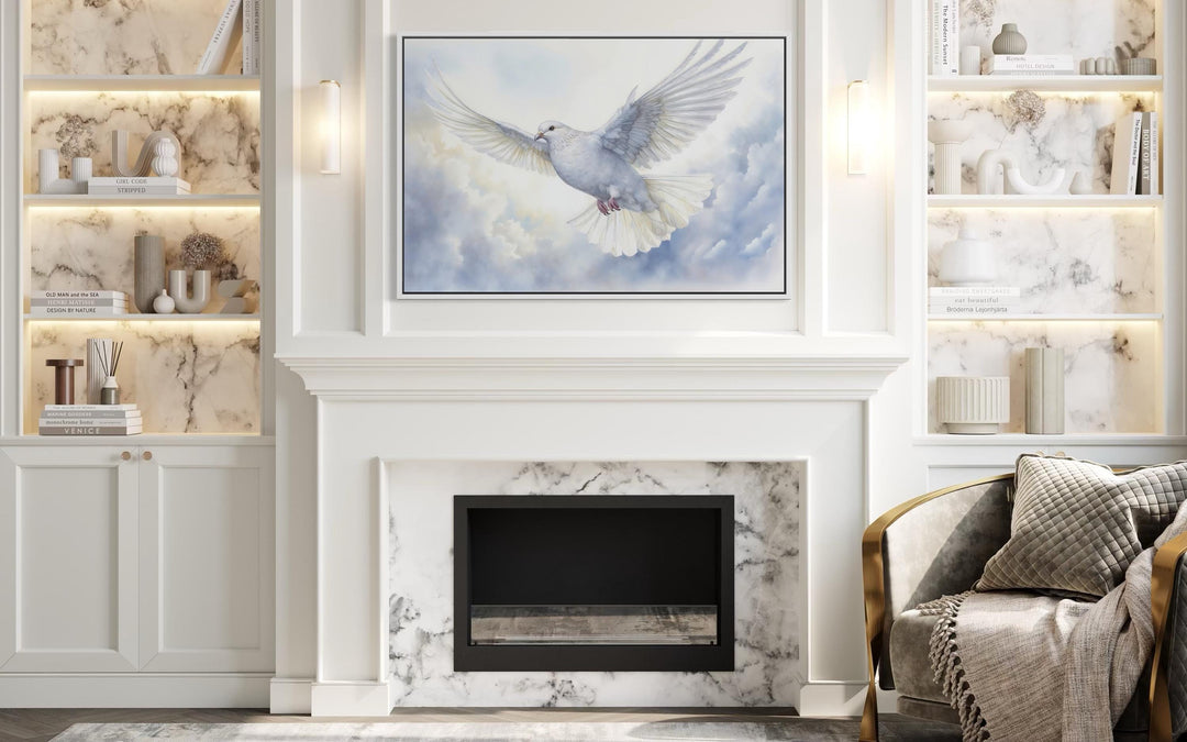 Holy Spirit Wall Art – White Dove in Clouds Christian Canvas Print