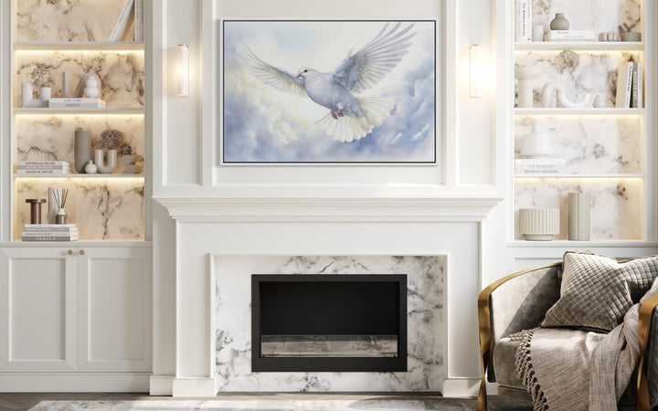 Holy Spirit Wall Art – White Dove in Clouds Christian Canvas Print