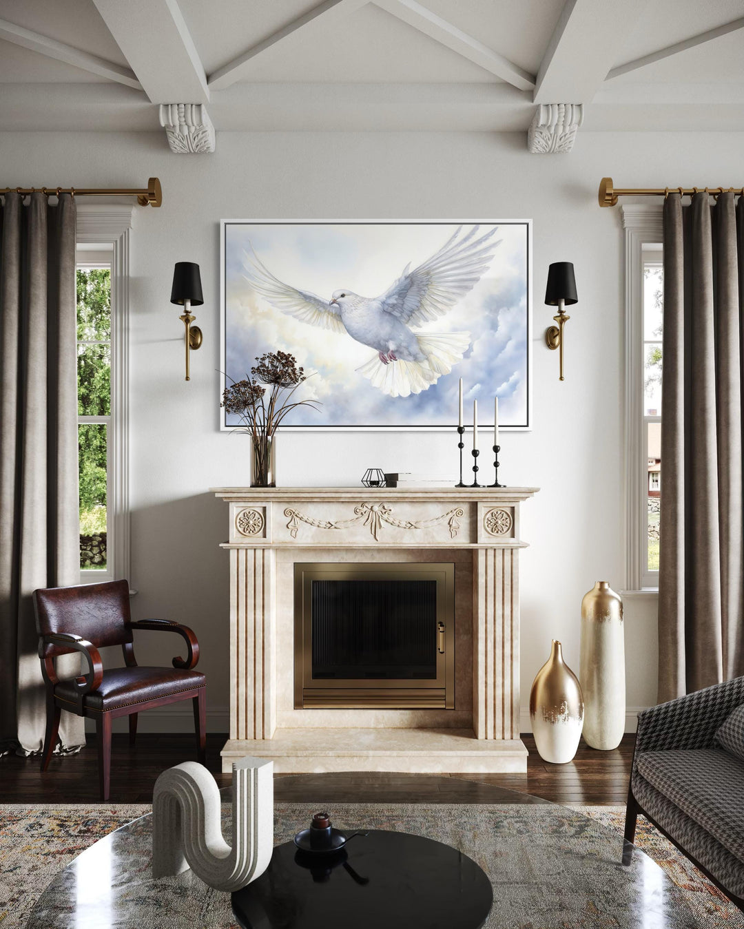 Holy Spirit Wall Art – White Dove in Clouds Christian Canvas Print