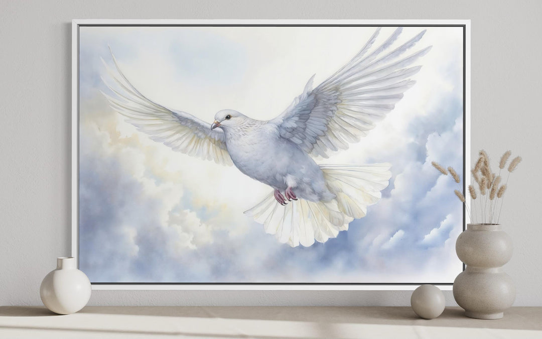 Holy Spirit Wall Art – White Dove in Clouds Christian Canvas Print