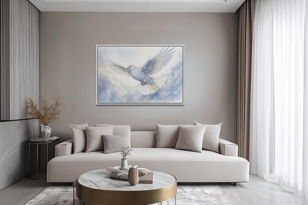 Holy Spirit Wall Art – White Dove in Clouds Christian Canvas Print