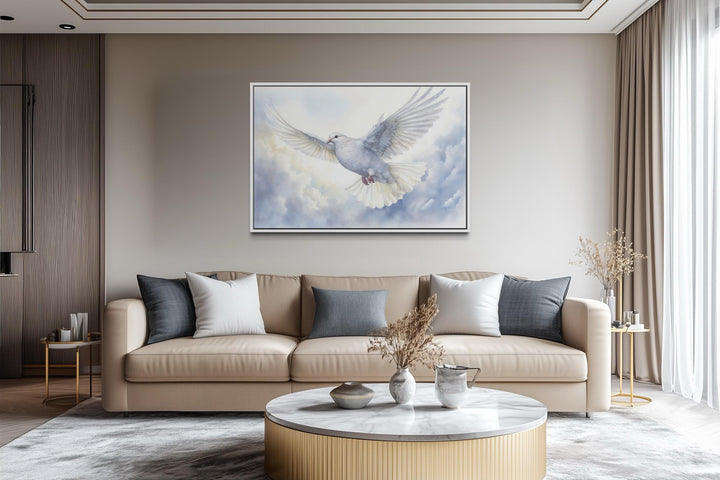 Holy Spirit Wall Art – White Dove in Clouds Christian Canvas Print