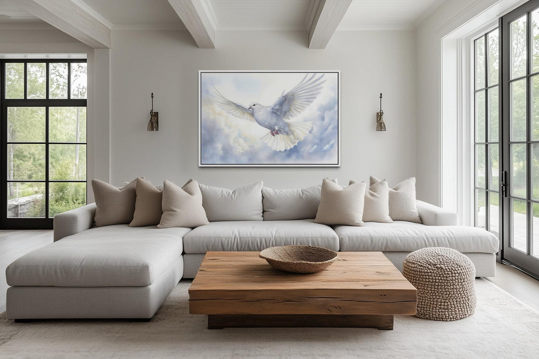 Holy Spirit Wall Art – White Dove in Clouds Christian Canvas Print