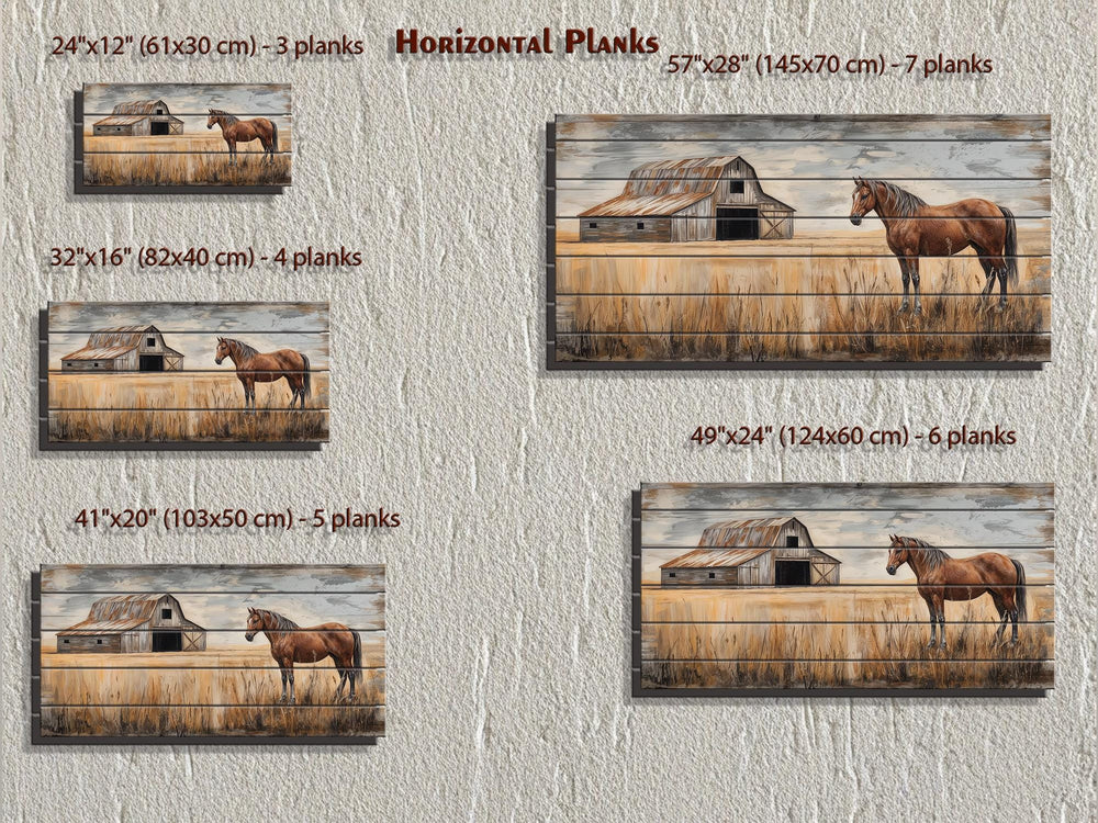 Horse And Barn In Field Distressed Wood Wall Art