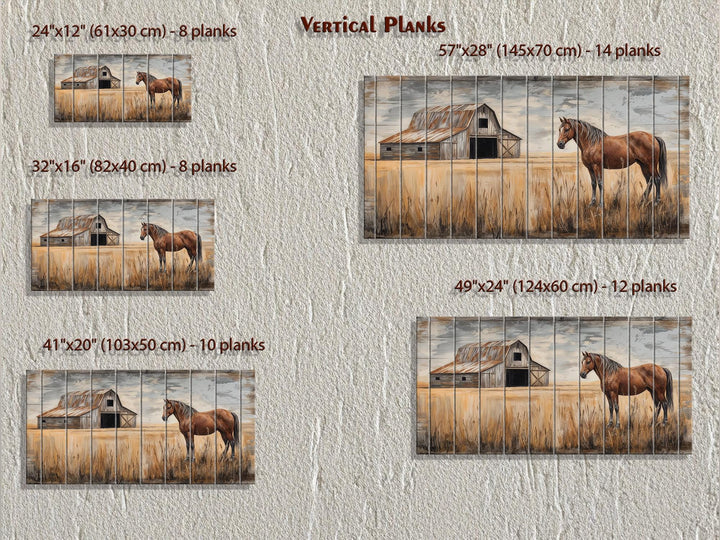 Horse And Barn In Field Distressed Wood Wall Art