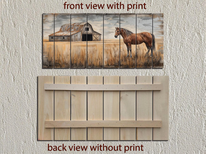 Horse And Barn In Field Distressed Wood Wall Art