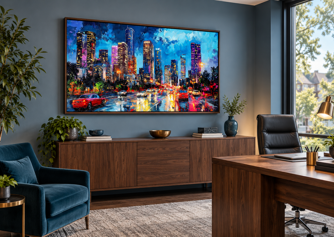 Houston Skyline At Night Framed Canvas Wall Art