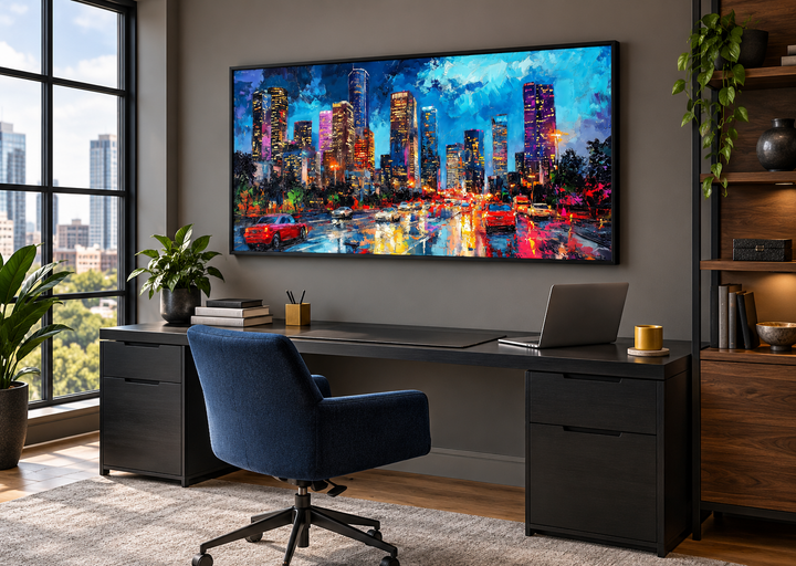 Houston Skyline At Night Framed Canvas Wall Art