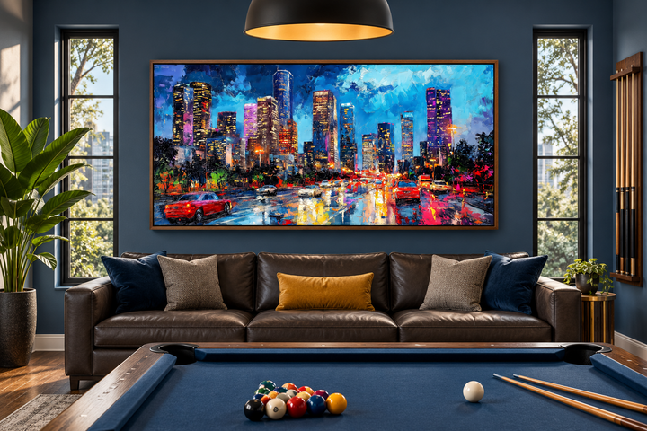 Houston Skyline At Night Framed Canvas Wall Art