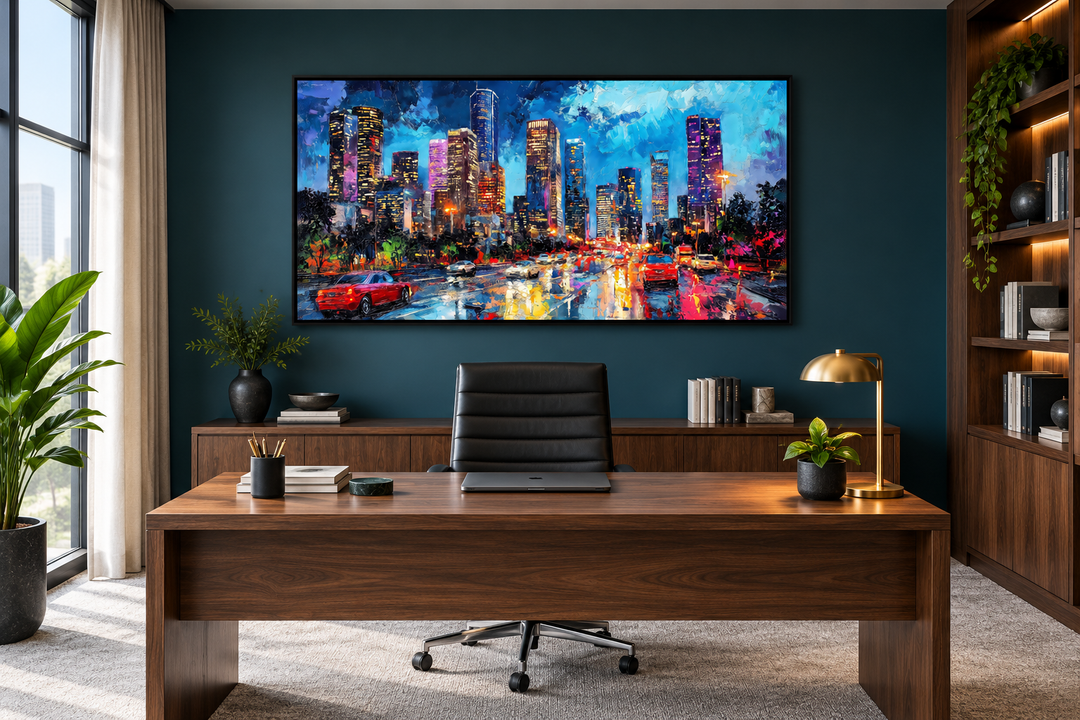 Houston Skyline At Night Framed Canvas Wall Art