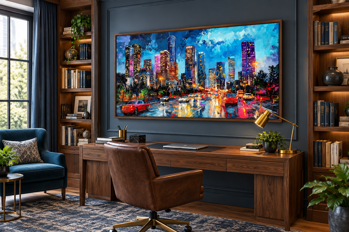 Houston Skyline At Night Framed Canvas Wall Art