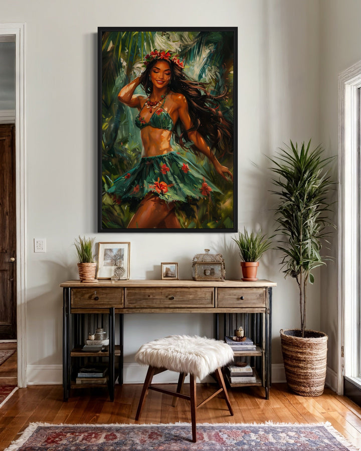 Hula Girl Dancing Traditional Hula Dance Hawaii Canvas Wall Art