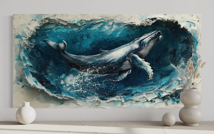 Humpback Whale In Ocean Wave Framed Canvas Wall Art