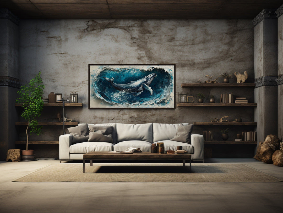 Humpback Whale In Ocean Wave Framed Canvas Wall Art