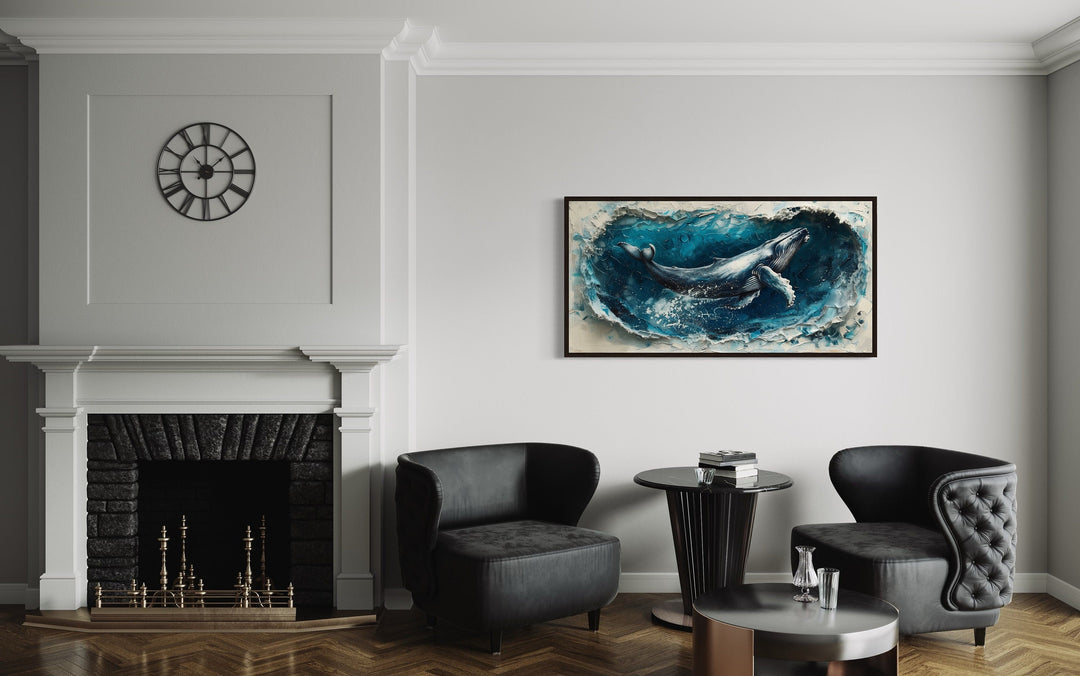 Humpback Whale In Ocean Wave Framed Canvas Wall Art