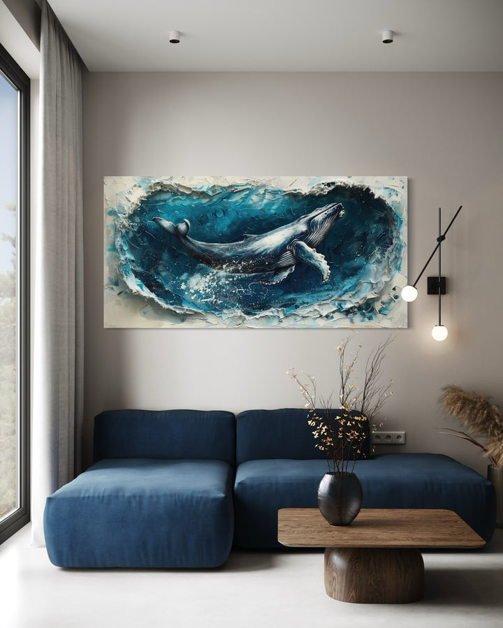 Humpback Whale In Ocean Wave Framed Canvas Wall Art