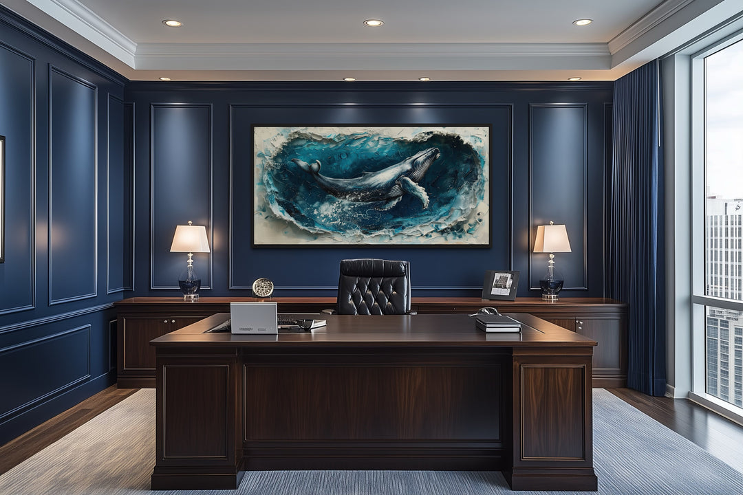 Humpback Whale In Ocean Wave Framed Canvas Wall Art