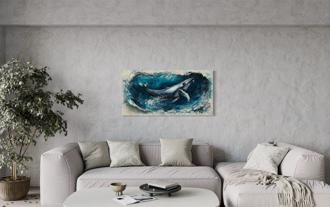 Humpback Whale In Ocean Wave Framed Canvas Wall Art