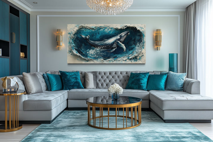Humpback Whale In Ocean Wave Framed Canvas Wall Art