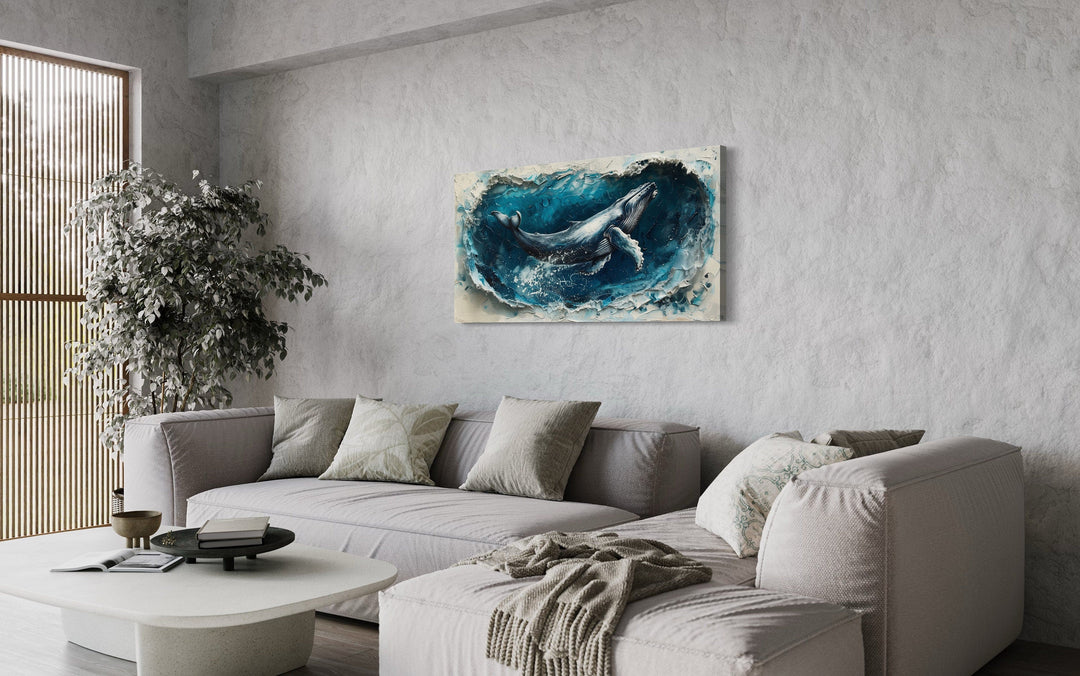 Humpback Whale In Ocean Wave Framed Canvas Wall Art