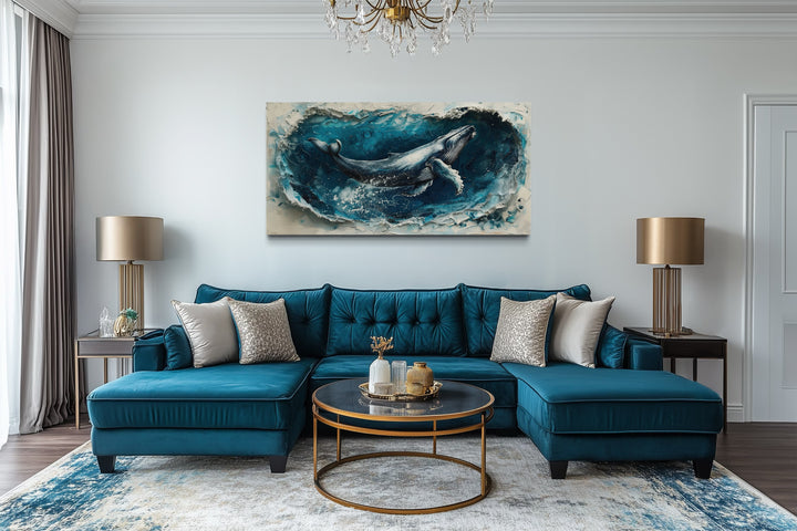 Humpback Whale In Ocean Wave Framed Canvas Wall Art