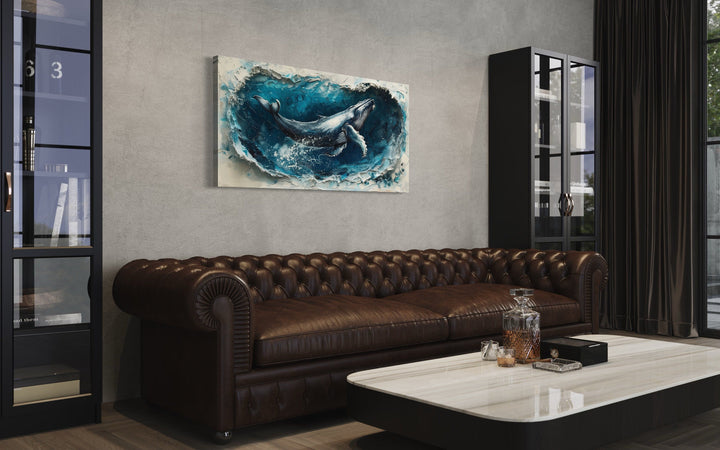 Humpback Whale In Ocean Wave Framed Canvas Wall Art