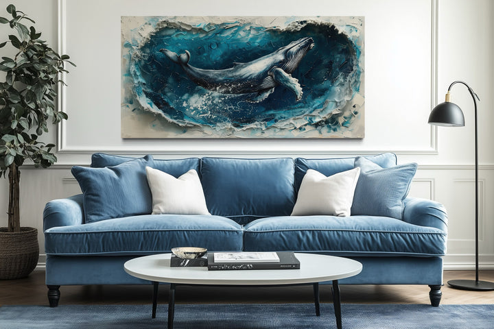 Humpback Whale In Ocean Wave Framed Canvas Wall Art