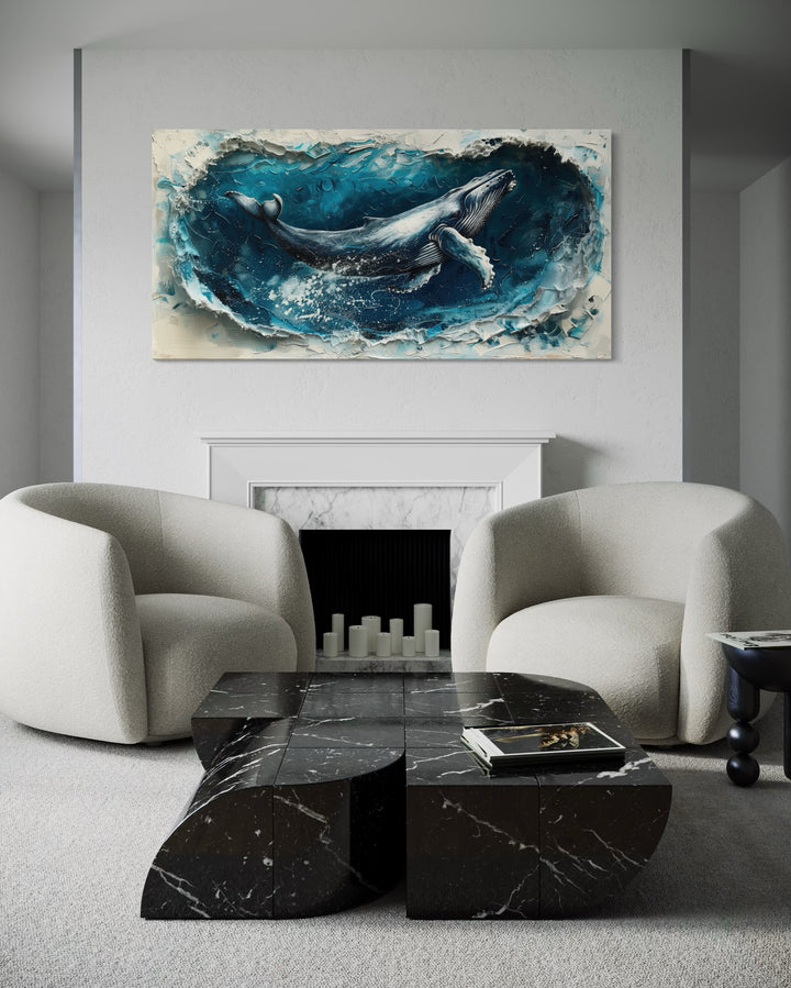 Humpback Whale In Ocean Wave Framed Canvas Wall Art