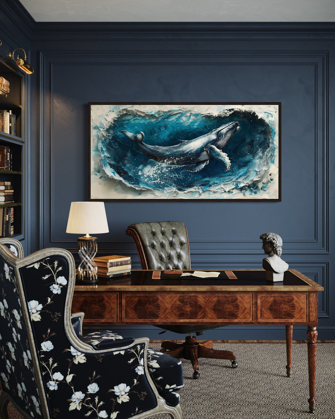 Humpback Whale In Ocean Wave Framed Canvas Wall Art