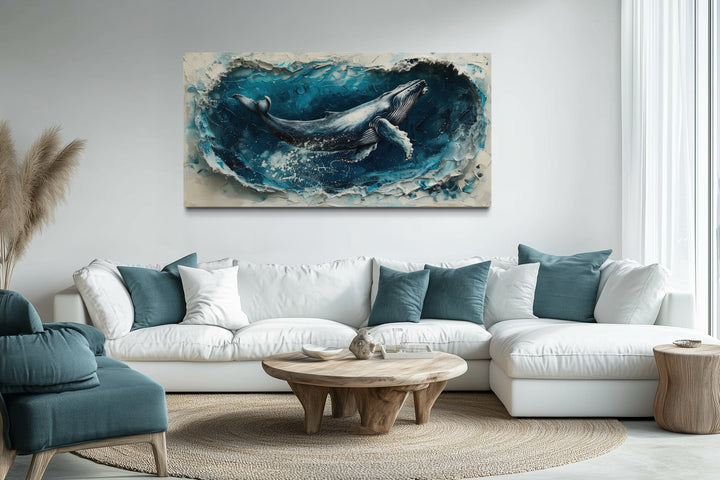 Humpback Whale In Ocean Wave Framed Canvas Wall Art