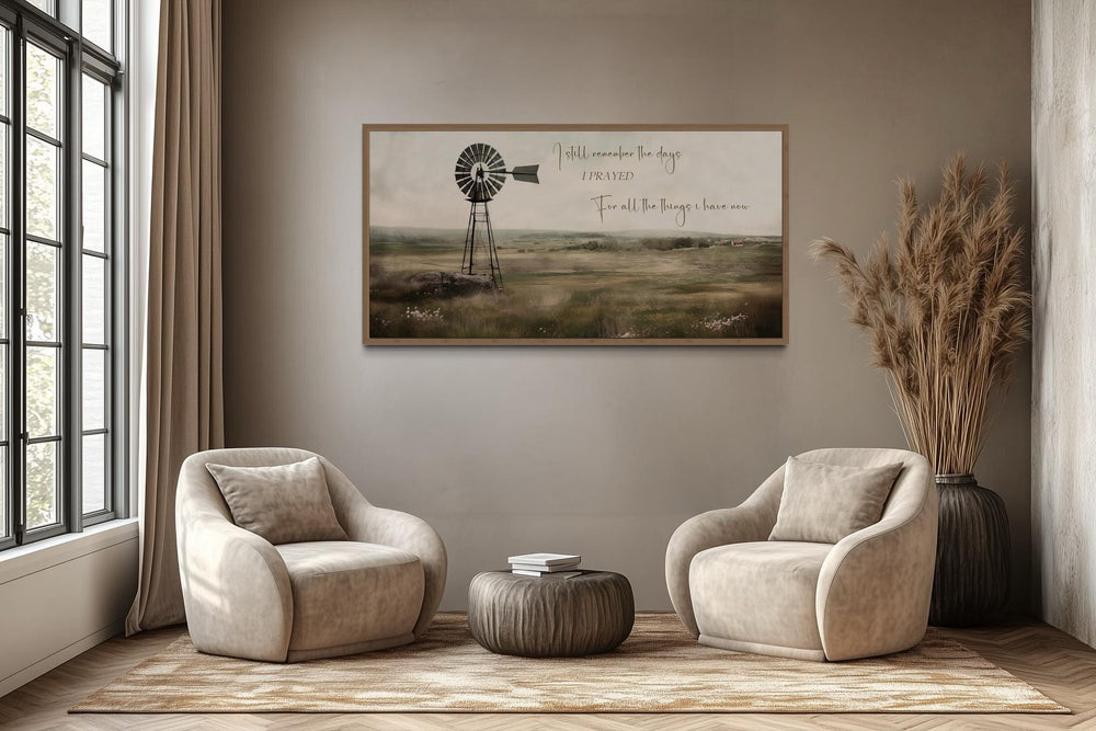 I Still Remember The Days Wall Art in Rustic Farm Landscape With Windmill