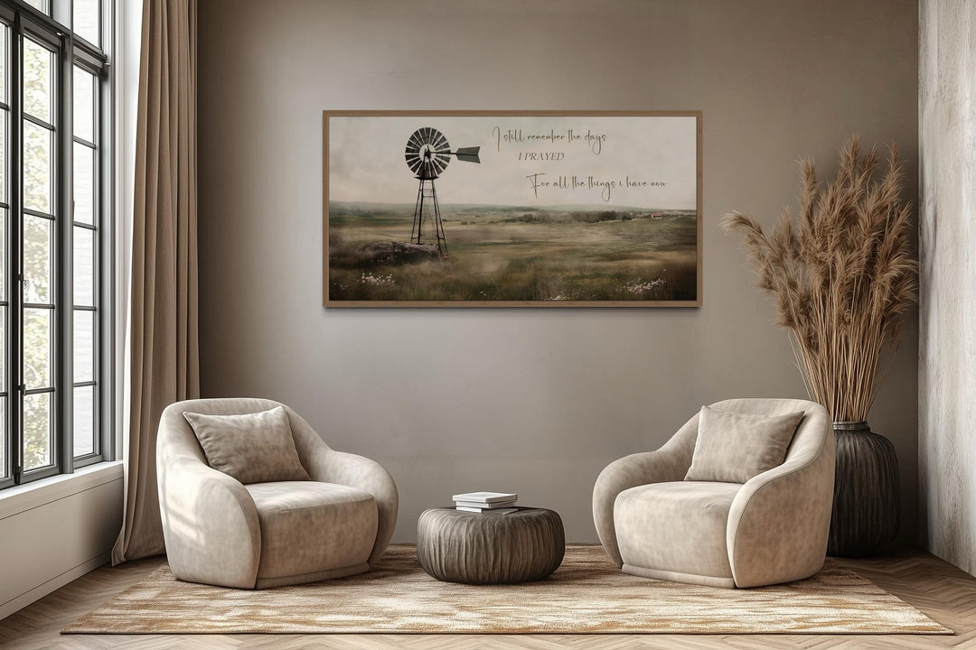 I Still Remember The Days Wall Art in Rustic Farm Landscape With Windmill