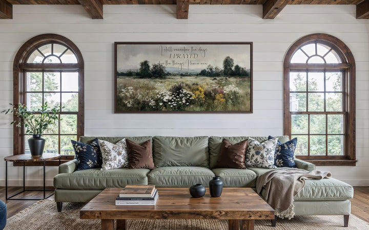Large horizontal Christian canvas wall art featuring a wildflower field and inspirational quote.