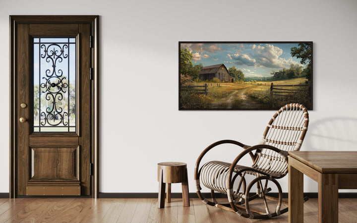 Old Barn In The Farm Landscape Framed Canvas Wall Art in farmhouse