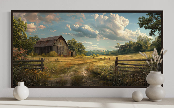 Old Barn In The Farm Landscape Framed Canvas Wall Art close up