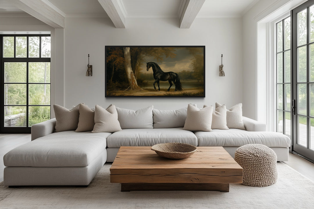 Vintage Black Horse Painting Framed Canvas Wall Art