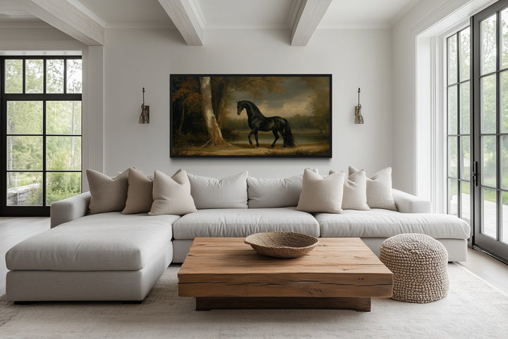 Vintage Black Horse Painting Framed Canvas Wall Art