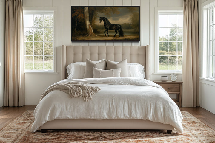 Vintage Black Horse Painting Framed Canvas Wall Art