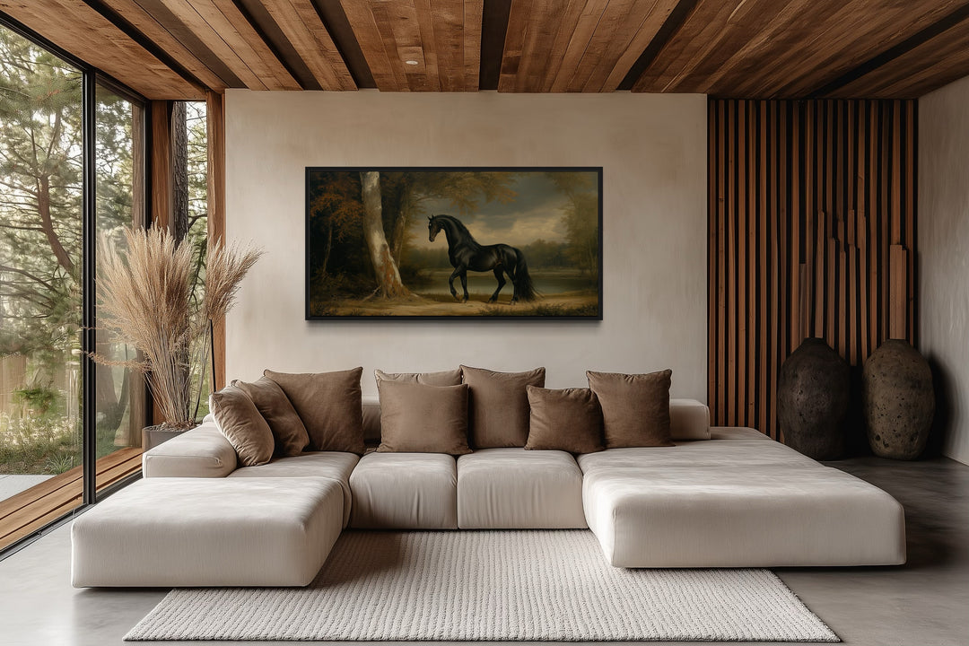 Vintage Black Horse Painting Framed Canvas Wall Art